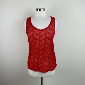 Lucky Brand Red Lace Floral Blouse Top New Women Small Sheer